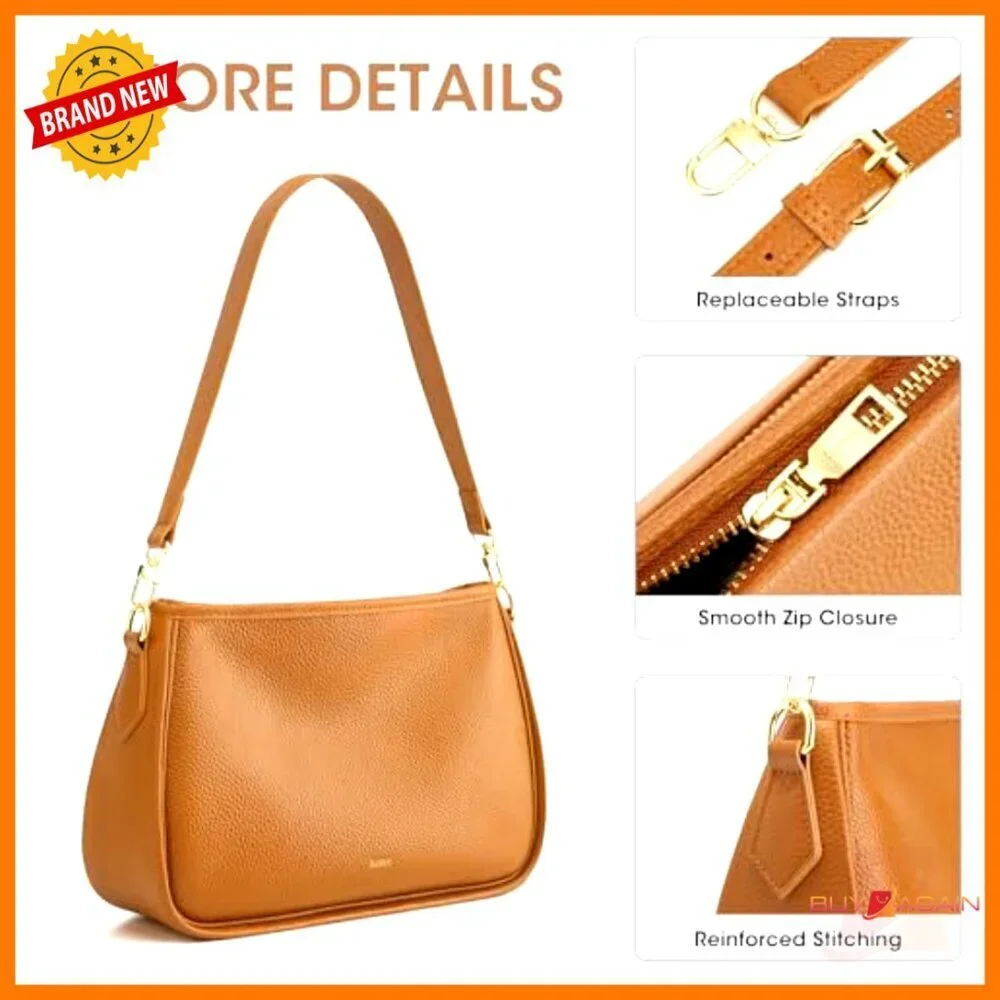 Medium Leather Crossbody Bag with 2 Removable Straps, Hobo Style